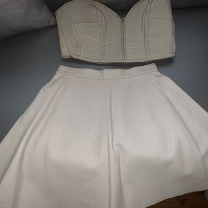 Two piece off white real leather bustier and skirt